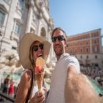 Trevi Fountain Rome Couple Gelato