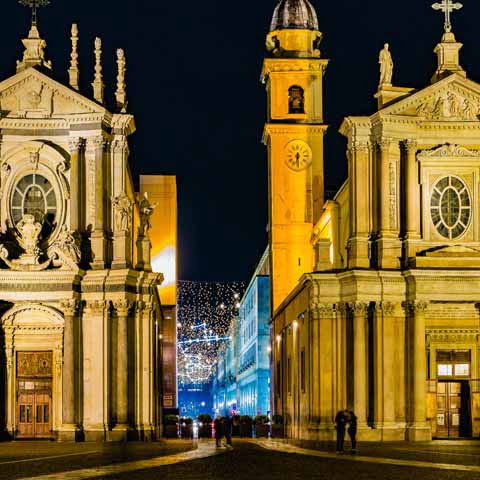 Christmas lights in San Carlo Square in Turin, Piedmont