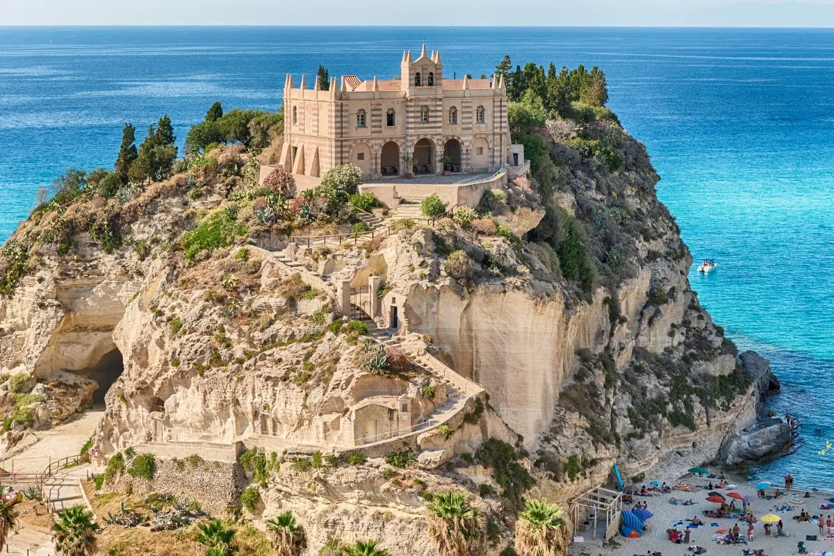 Santa Maria dell Isola church above the sea in Tropea, Calabria, Italy
