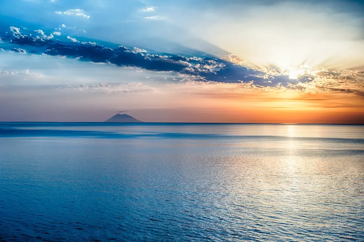 View of Stromboli island from Tropea, Calabria, Italy