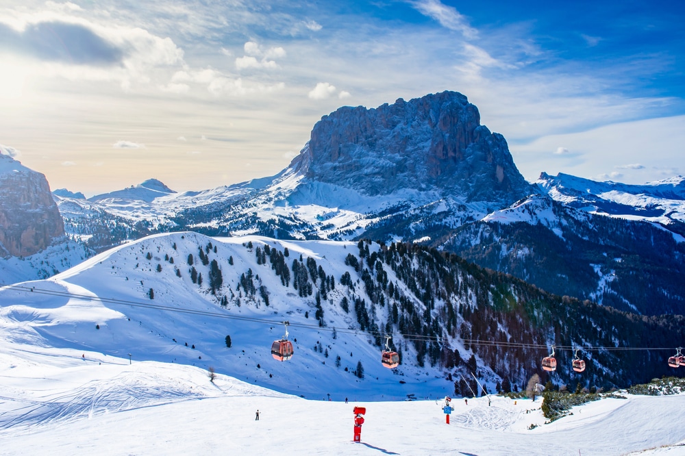 Ski slopes and lifts in the Dolomites, Italy