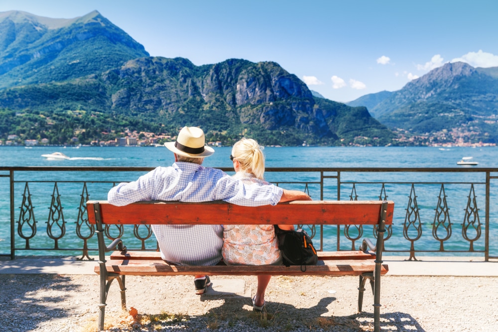 Lakefront villa garden on Lake Como, Lombardy, Italy