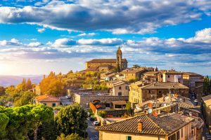Vineyards below the town of Montalcino, Tuscany, Italy