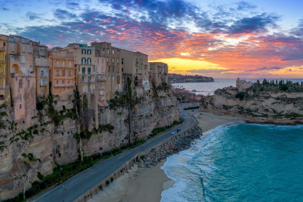 Panorama of Tropea above the sea in Calabria, Italy