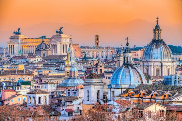 Rooftops and domes on the Rome skyline, Lazio, Italy