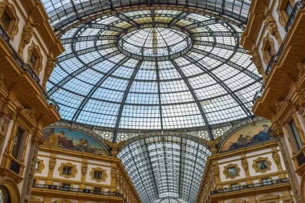 The glass roof and arcades of the Galleria Vittorio Emanuele II in Milan