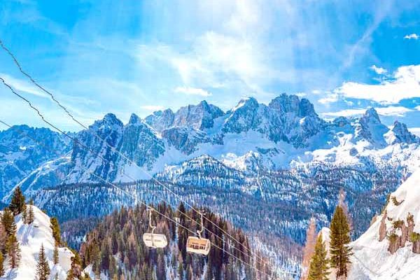 Cortina d Ampezzo under snow in the Dolomites, Veneto, Italy