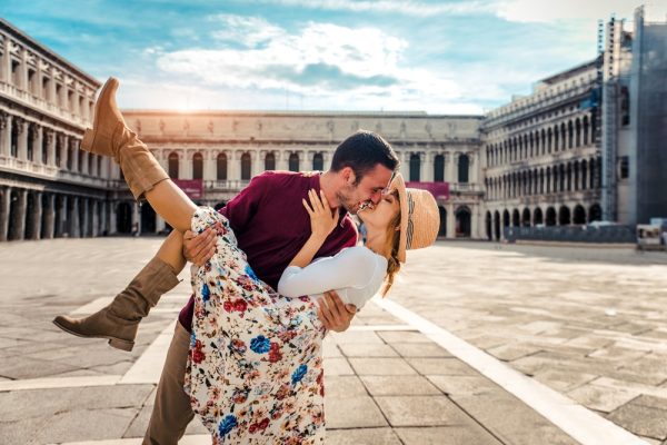 Couple on a honeymoon in Venice, Italy